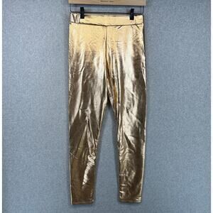 J2 Love Pants Womens Size M Gold Metallic Pull On Elastic Waist Polyester Blend